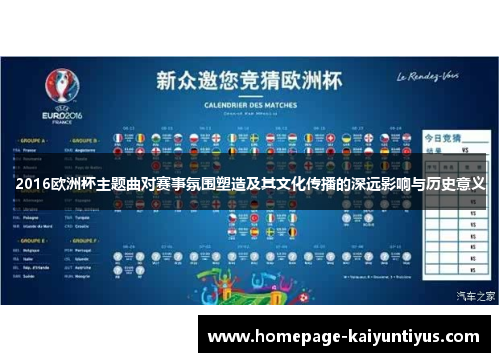 2016欧洲杯主题曲对赛事氛围塑造及其文化传播的深远影响与历史意义