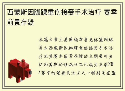 西蒙斯因脚踝重伤接受手术治疗 赛季前景存疑 西蒙斯因脚踝重伤接受手术治疗 赛季前景存疑